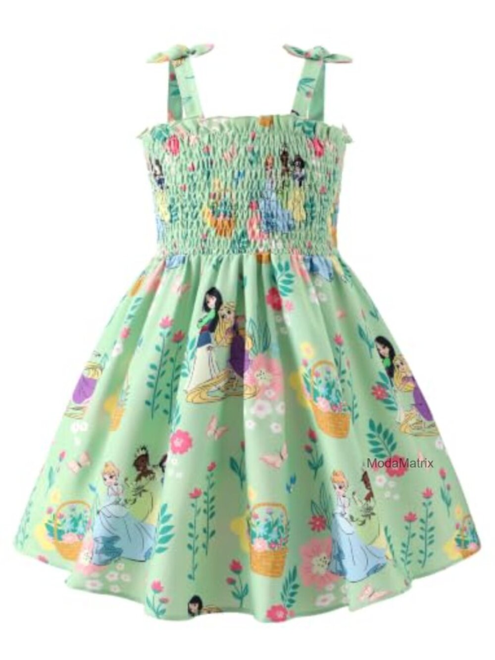 Disney Princess Toddler Girl Dress Smocked Bow Straps Summer Outfit 2-9Y